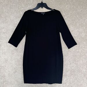 Eileen Fisher Jersey Stretch Shift Dress Womens Medium Pullover Black 3/4 Sleeve